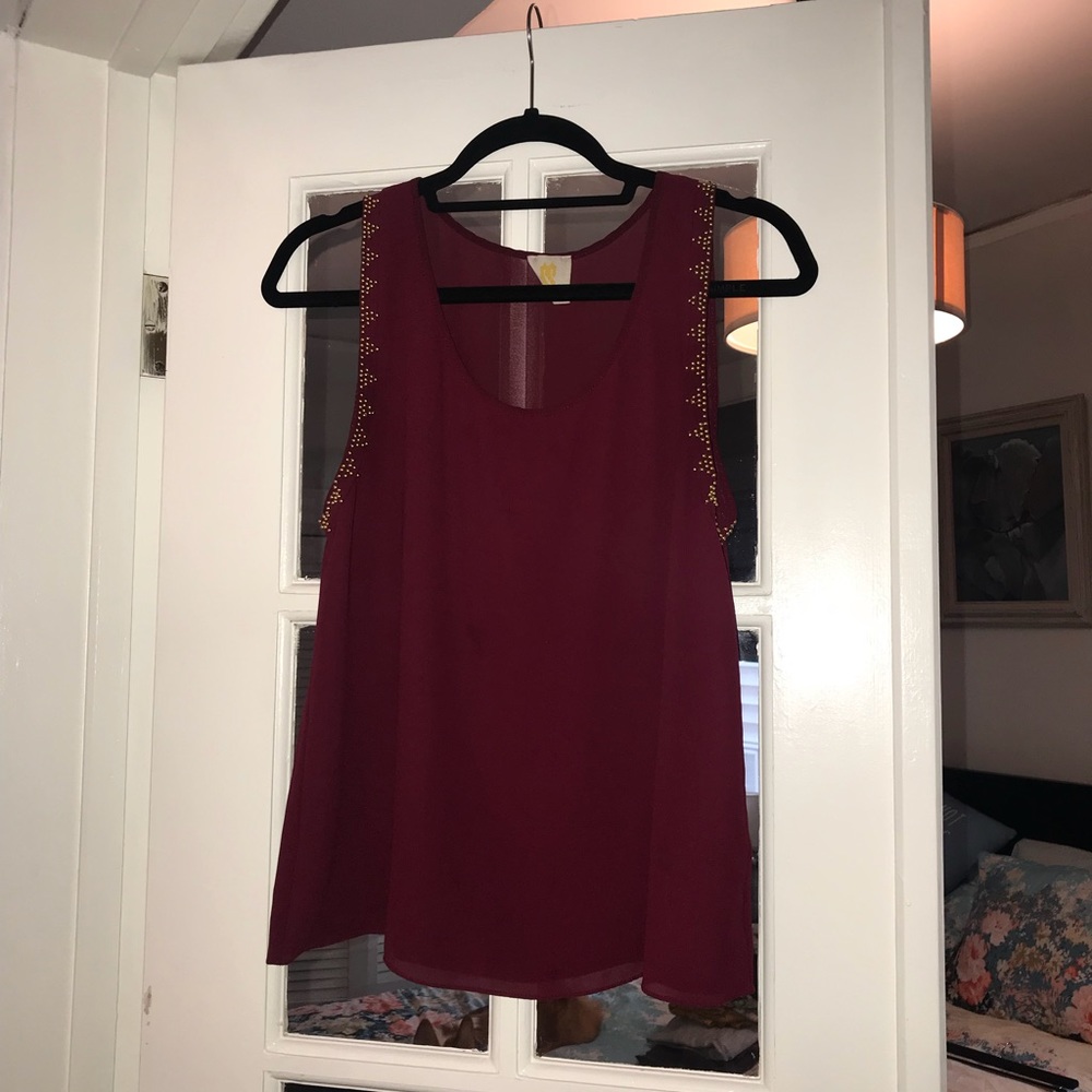 Maroon Blouse With Gold Beading